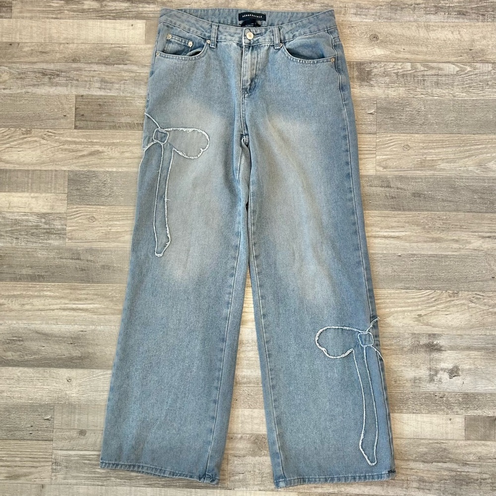 Aeropostale Baggy Wide Leg Bow Outline Women's Jeans Size Medium J3